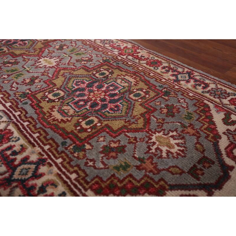 Geometric Heriz Serapi Accent Rug Hand-Knotted Wool Carpet - 2'7"x 6'2"