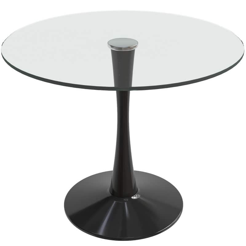 Bristol Modern Contemporary Round Dining Table 24"–40" with Glass Top and Steel Pedestal Base for Kitchen and Dining Room