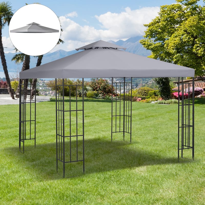 Outsunny Gazebo Replacement Canopy for Model 01 -0153, 2-Tier Top Cover for 9.84' x 9.84' Outdoor Gazebo, Brown (TOP ONLY) - Light Grey