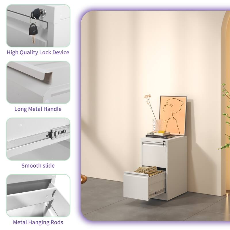 2 Drawer Metal Vertical File Cabinet with Lock