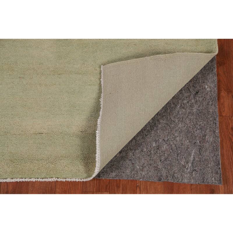 Hand Knotted Oriental 100% Wool Carpet Modern Solid Green Gabbeh Runner Rug - 9' 10'' X 3' 2''