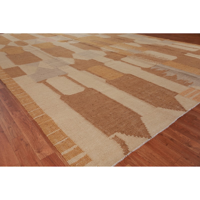 Hand Woven Oriental 100% Jute Carpet Southwestern Modern Brown Kilim Area Rug - 13' 7'' X 10' 2''