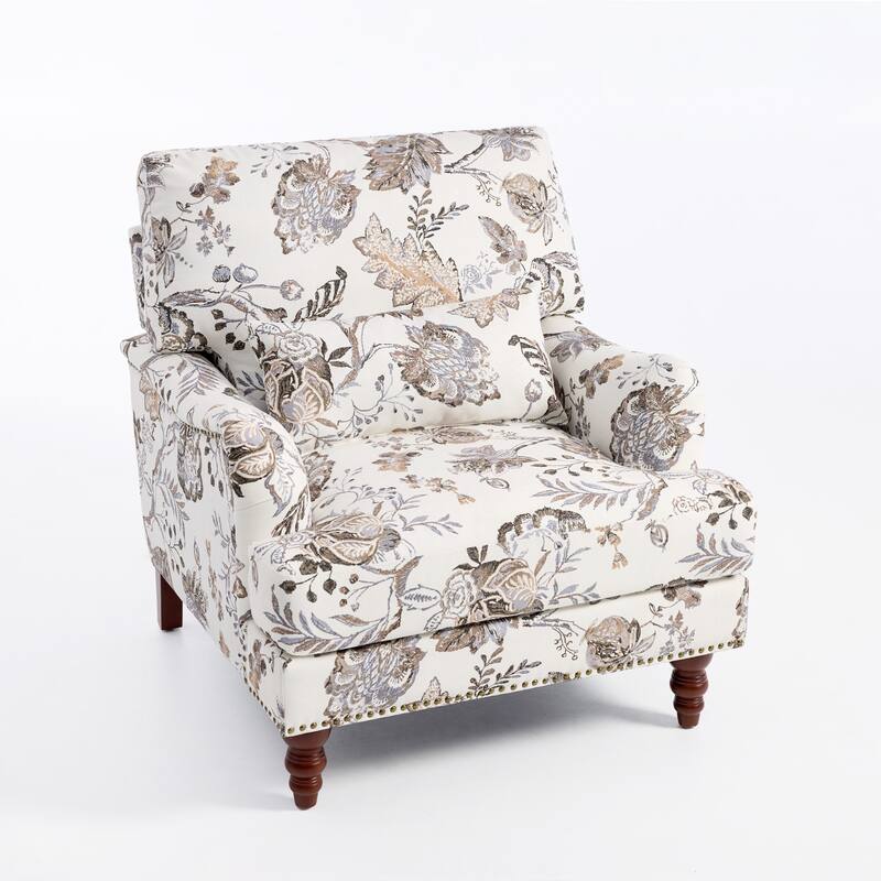 Mid Century Chenille Upholstered Accent Chair with Nailhead Trim