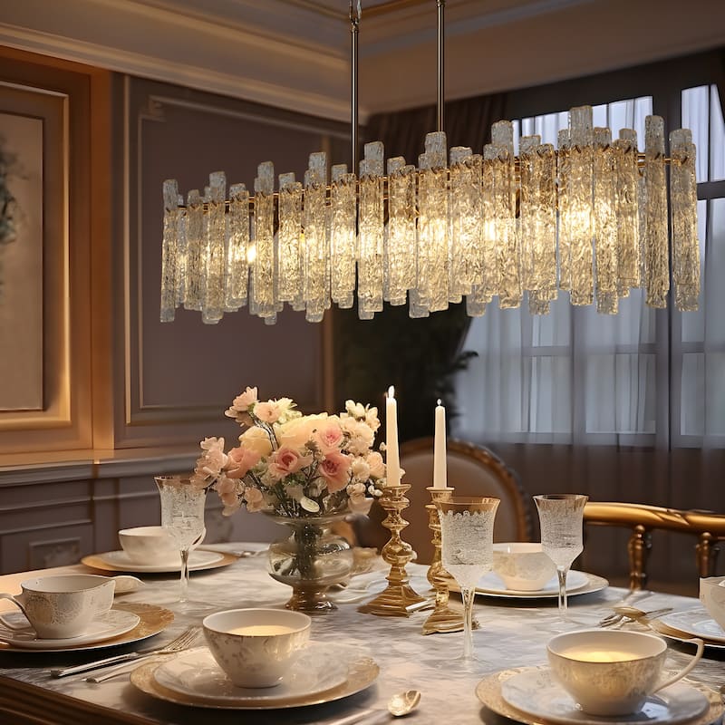 Modern Brass 6-Light Glass Island Chandelier Linear 39" W Kitchen Island Lights - 39" W x 9.8" D x 9.8" H
