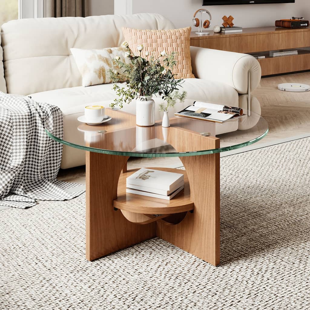 Moasis Round 2-Tier Glass Top Coffee Table