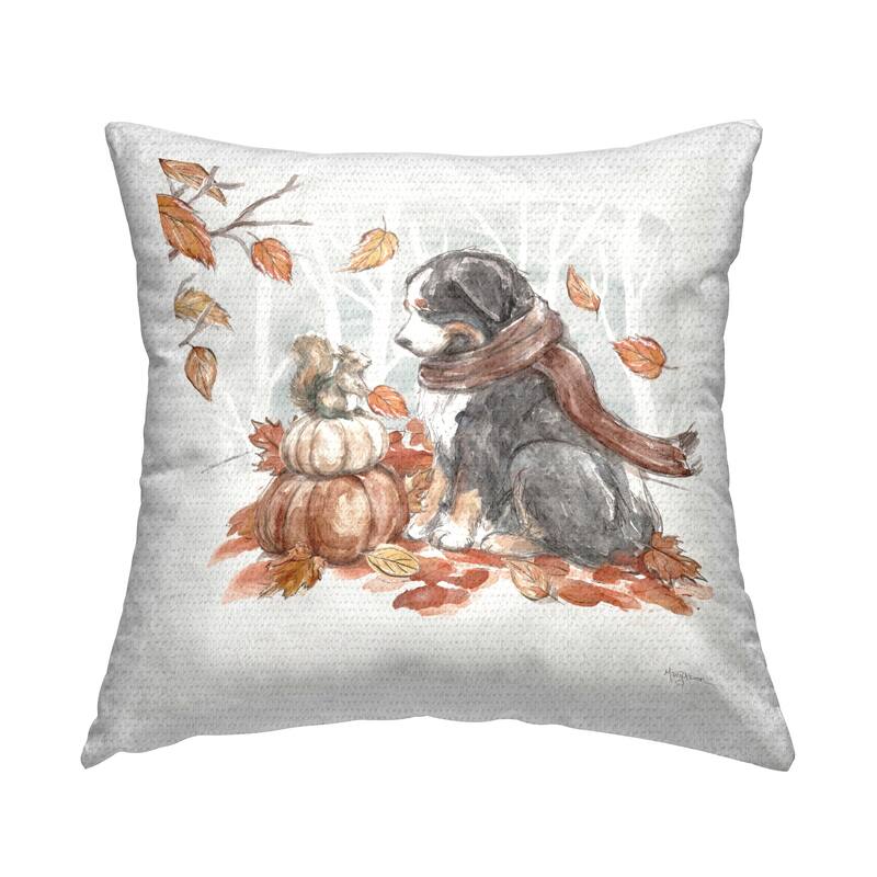 Stupell Dog & Fall Pumpkins Printed Outdoor Throw Pillow Design by Mary Urban