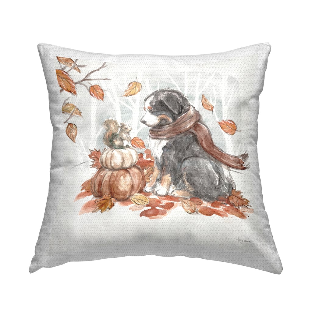 Stupell Dog & Fall Pumpkins Printed Outdoor Throw Pillow Design by Mary Urban