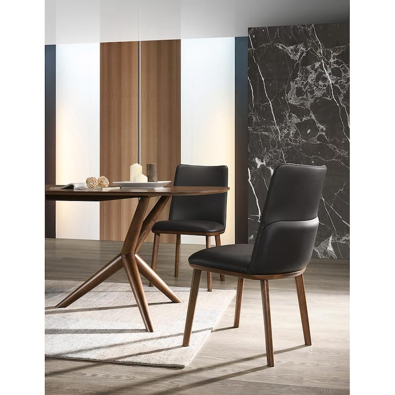 Modrest Utah Modern Walnut and Brown Eco-Leather Dining Chair- Set of 2