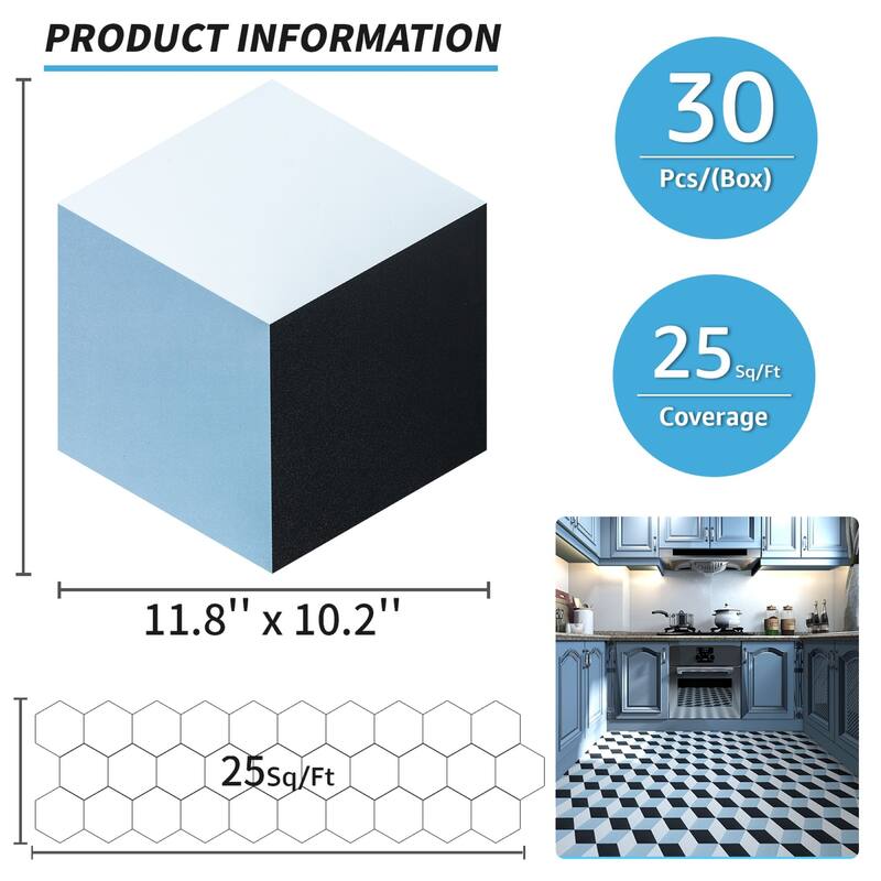 Art3d 11.8" x 10.2" Hexagon Peel and Stick Flooring Tile Marble Look, 30-Pack,Self Adhesive Waterproof Vinyl Floor Tile