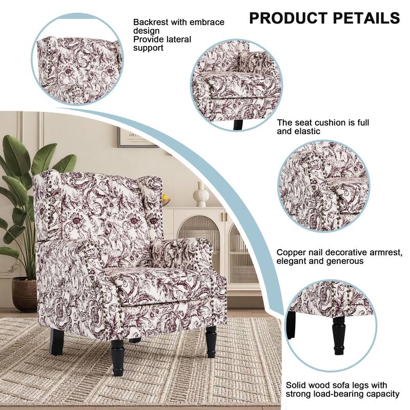 Wingback Accent Chair Nailhead Trim Living Room Reading Chair