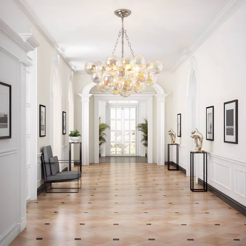 Starsky 6-Light lridescent Bubble Glass Globe chandelier, Hand-Blown Colorful cluster Light, Adjustable Height, Gold or Nickel