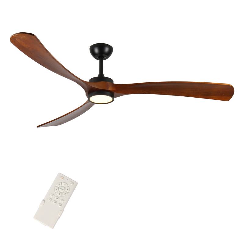 72 Inch Wood Ceiling Fan with Light, Low Profile Ceiling Fan with Remote Control,Noiseless Reversible DC Motor with Timer - Black+Natural Wood