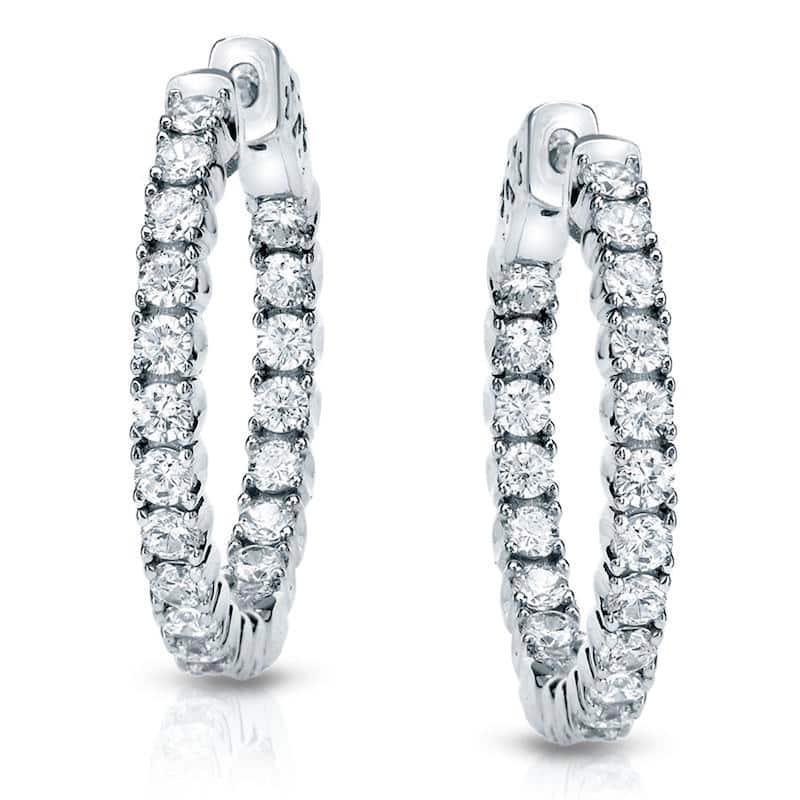 Auriya 14k Gold 5 1/4ctw Medium Diamond Hoop Earrings - 1.29-inch (J-K, I1-I2) - White Gold
