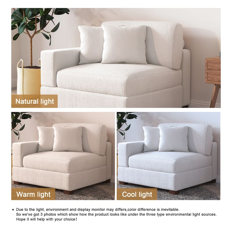 Upholstered Corduroy Modular Sectional Sofa with 2 throw pillows