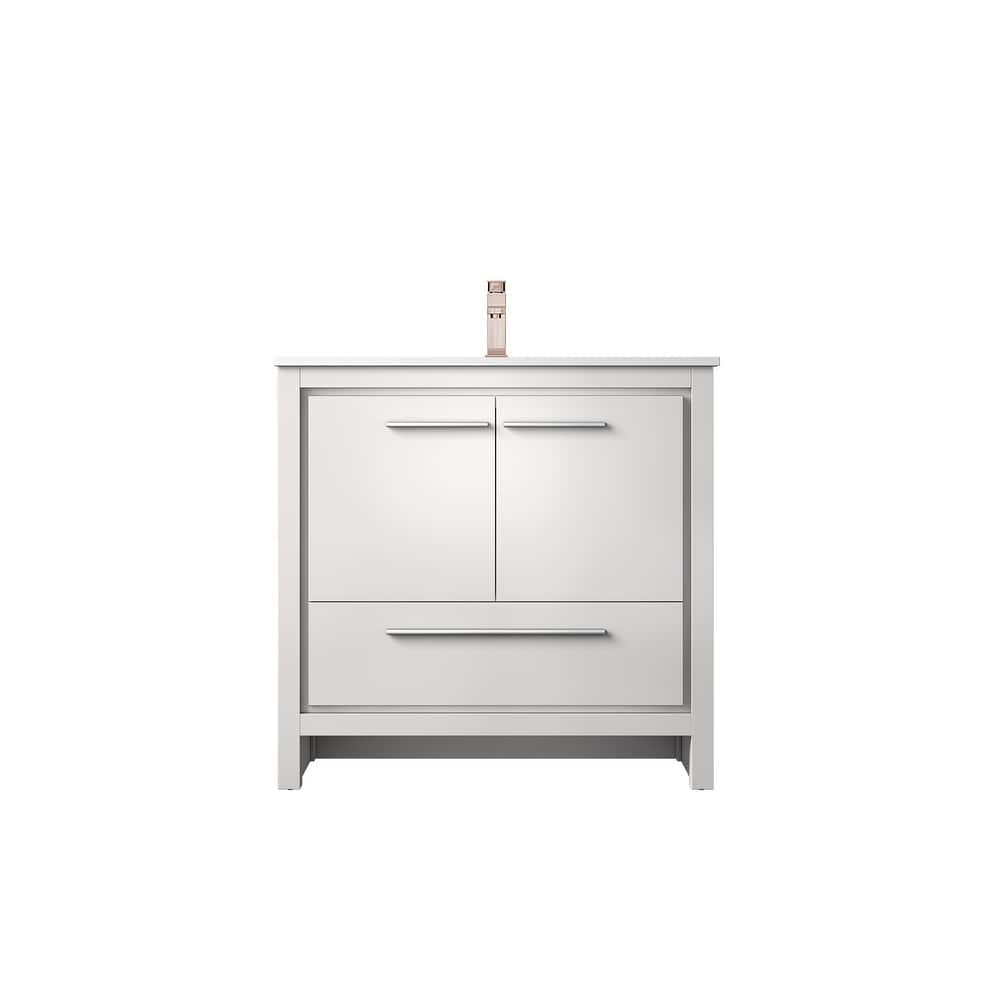 Lafarre Bath Vanity Quartz Top, Sink and Rose Gold Faucet