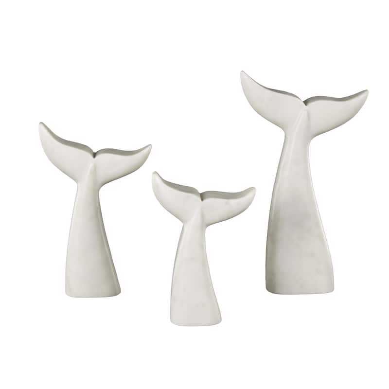 Marble Whale Tail Decorative Sculpture - Set of 3 White or Gray - Roche River Decor