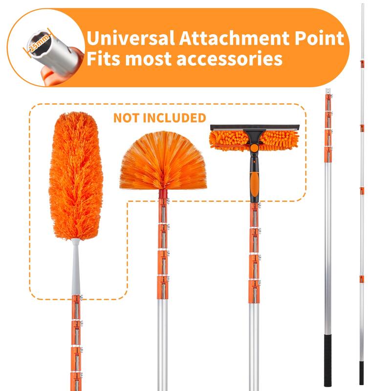 Orange-Silver Adjustable 4-24ft Telescopic Pole with Snap-On Lock for Cleaning Painting and High Reach - 4-24-Feet