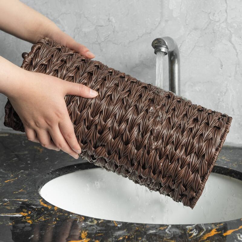 Freestanding Woven Toilet Paper Roll Holder with Lid for Bathroom, Power Room - 14.5'' H X 7'' W X 7'' D