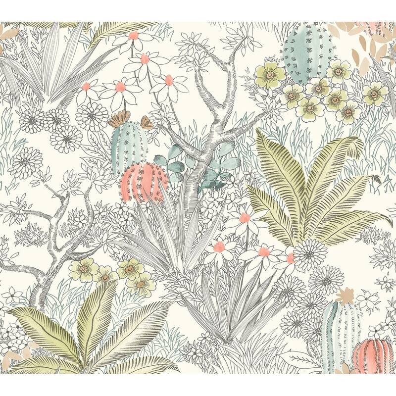 Flowering Desert Wallpaper, 27 in. x 27 ft Covers 60.75 sq.ft, - 27 in x 27 ft = 60.75 sq ft