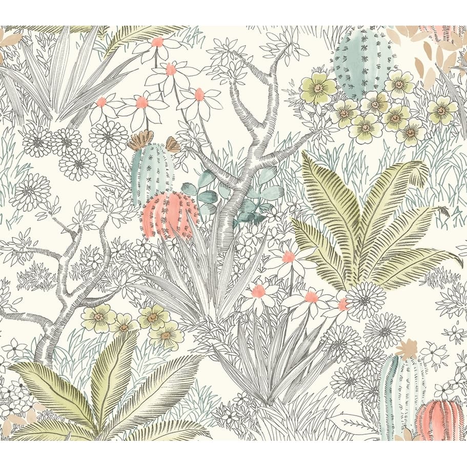 Flowering Desert Wallpaper, 27 in. x 27 ft Covers 60.75 sq.ft, - 27 in x 27 ft = 60.75 sq ft