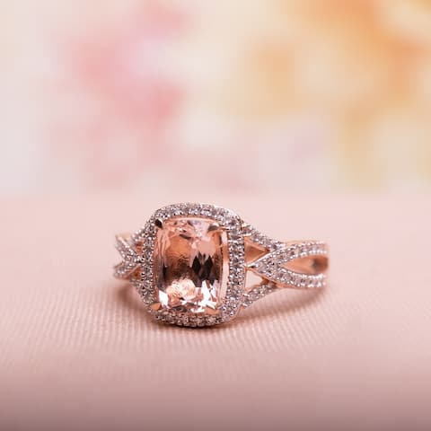 Miadora Signature Collection 10k Rose Gold Cushion-Cut Morganite and 1/6ct TDW Diamond Crossover Engagement Ring (G-H, I1-I2)