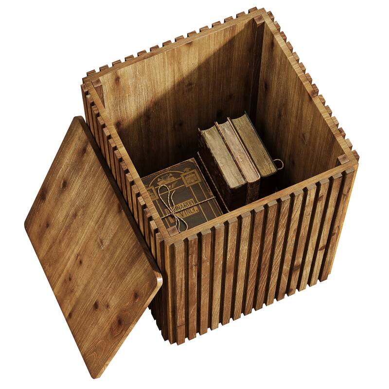 Solid Wood Fluted Side End Table with Storage and Removable Lid