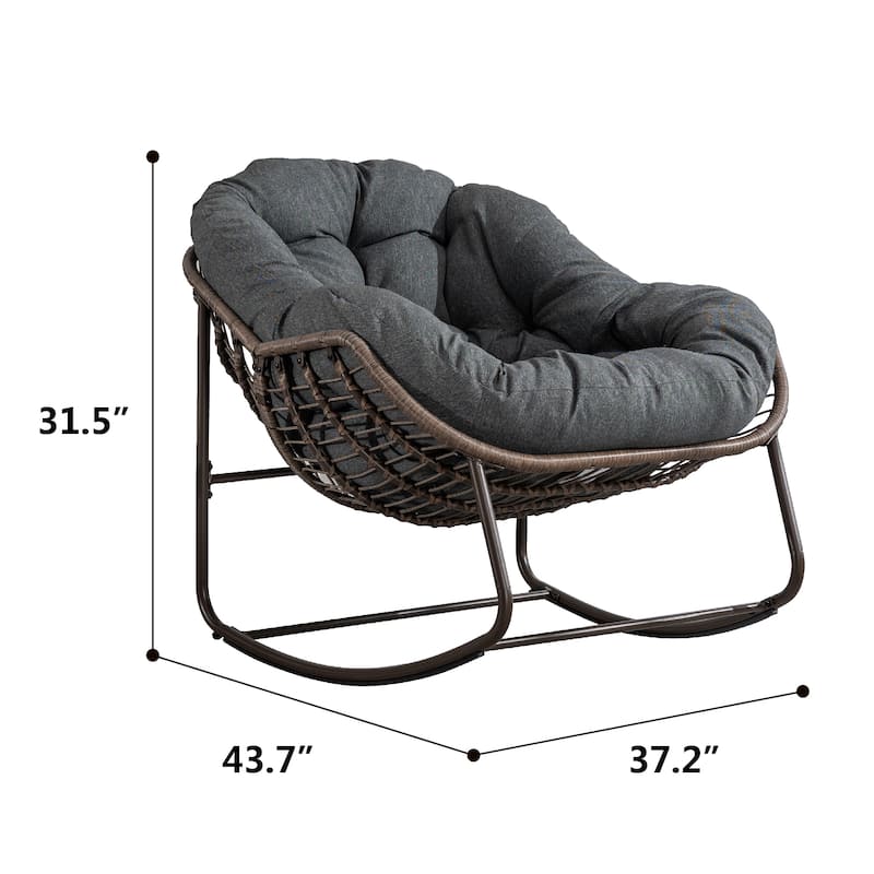 Rattan Rocking Chair with Padded Cushion and Steel Frame Recliner, 250lb Capacity