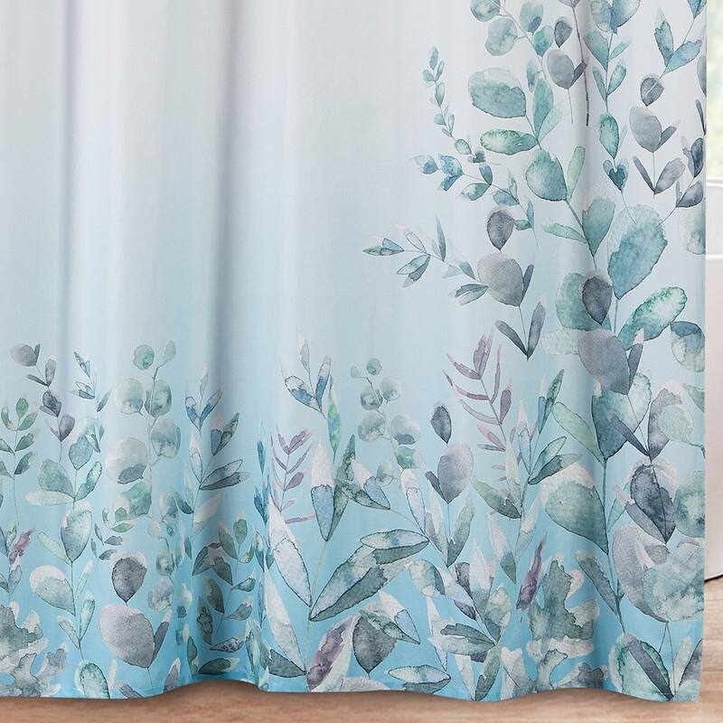 Style Quarters Peculiar Eucalyptus Ink Leaves White-blue gradient Shower Curtain colorful lavender