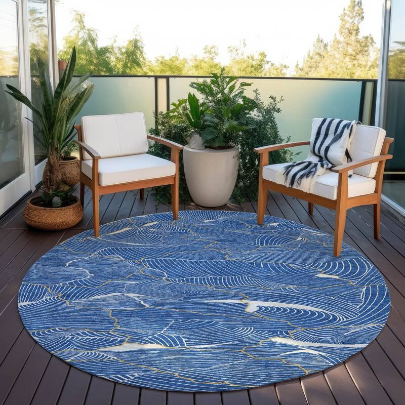 Machine Washable Indoor/ Outdoor Abstract Crackle Chantille Rug