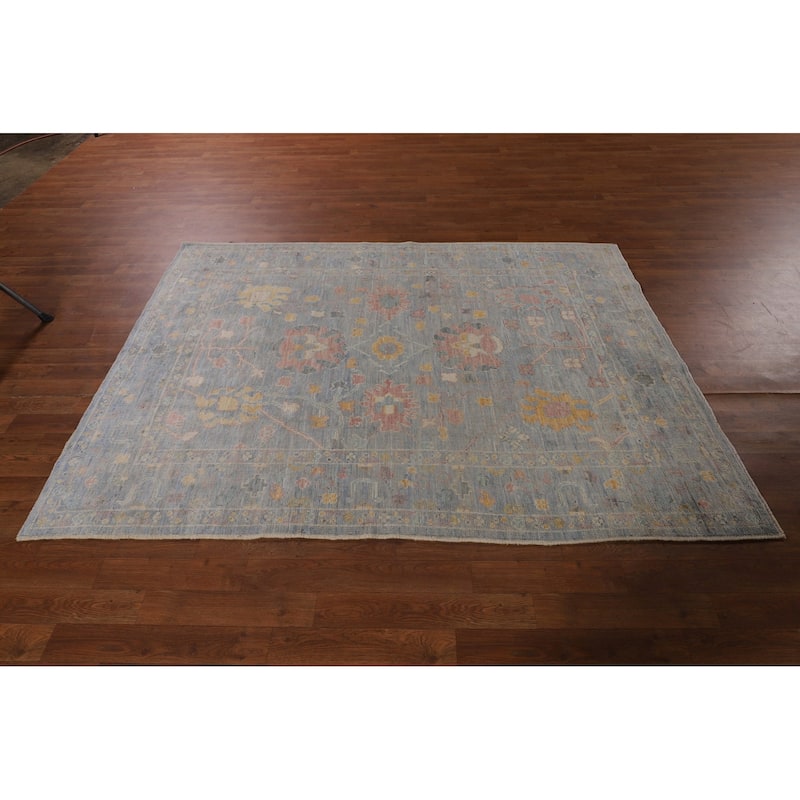 All-Over Blue Oushak Turkish Rug Handmade Wool Carpet - 4'11"x 7'0"