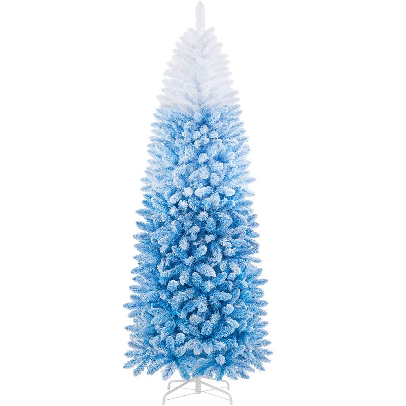 Yaheetech 6ft/7.5ft Pre-lit Flocked Pencil Artificial Christmas Tree with 350 Incandescent Warm White Lights