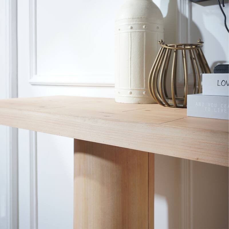 Roomfitters Modern Console Table with Column Pedestal, 59" Minimalist Entryway Desk, Engineered Wood, Natural Finish