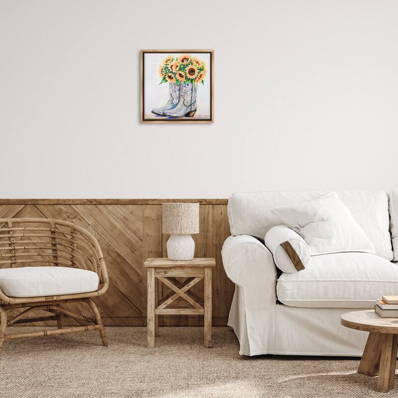 Stupell Sunflower Filled Cowgirl Boots Framed Floater Canvas Wall Art Design By Amanda Greenwood
