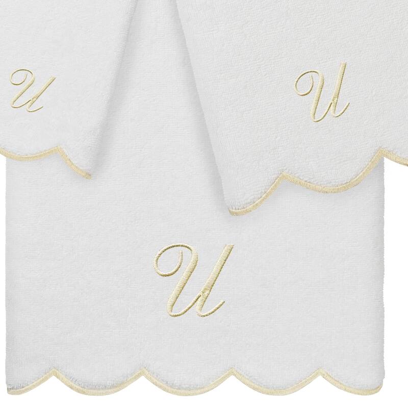 Authentic Hotel and Spa 100% Turkish Cotton Beige ADORNIA Scallop Personalized 3 Piece Towel Set - 3 Piece Set