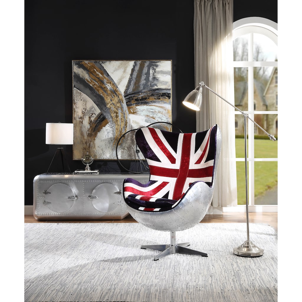 Bailee Aluminum Swivel Accent Chair with England Flag Pattern