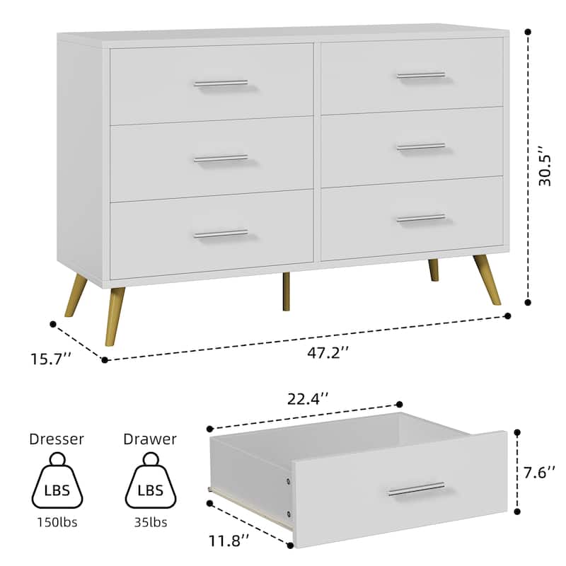 6-Drawer Dresser Storage– Modern Wide Top Storage Cabinet