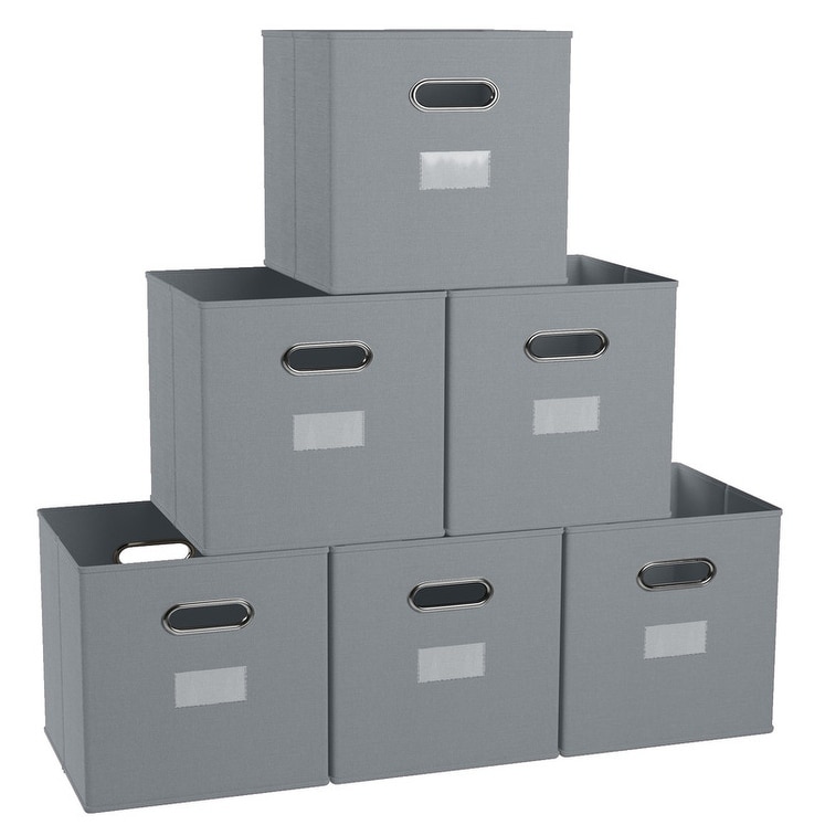 Foldable Storage Bins Basket Cube Organizer with Dual Handles and Window Pocket - 6 Pack - 12" L x 12" W x 12" H - 12 x 12 x 12