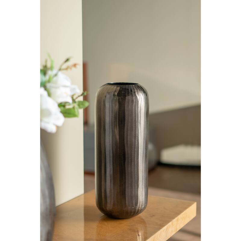 7x7x17" Layered Chisel Aluminum Vase Modern Metallic Finish Home Decor
