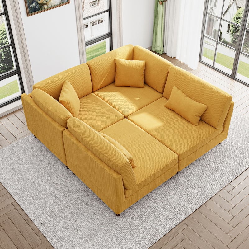 Modern Modular Corduroy Sectional Sofa with Ottoman