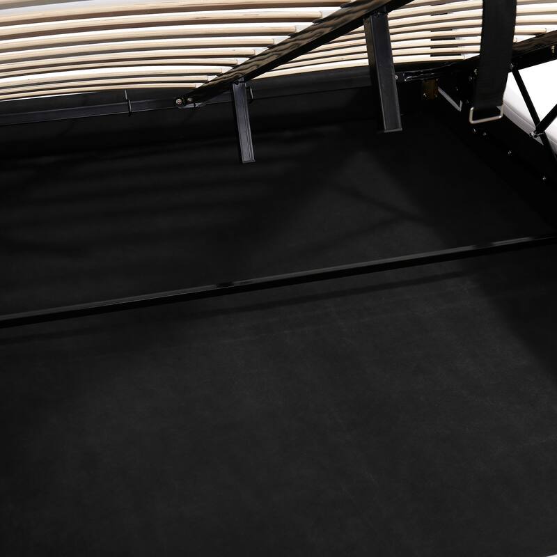 Queen Size Storage Bed Sleigh Bed Platform Bed with Hydraulic Storage System and LED Headboard Sleigh Design Low Profile Bed