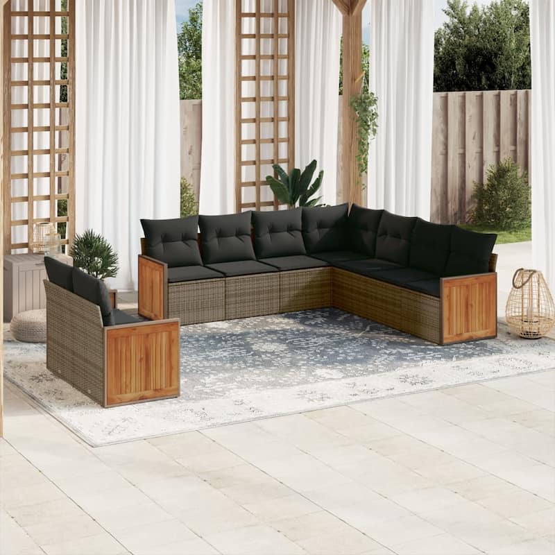 vidaXL Patio Sofa Set with Cushions Outdoor Conversation Furniture Poly Rattan - Grey - 24.4 x 24.4 x 27.2