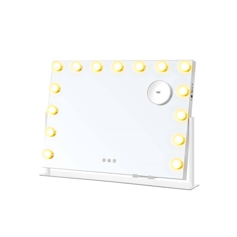 24" Makeup Vanity Mirror with LED Lights and Magnifier and USB Charging Adjustable Angle - 3.9"D x 24.6"W x 18"H