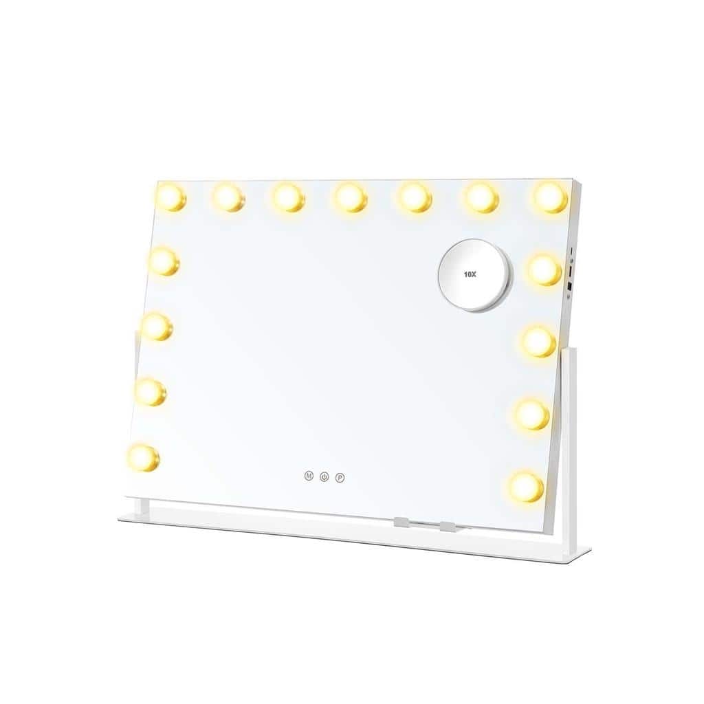 24" Makeup Vanity Mirror with LED Lights and Magnifier and USB Charging Adjustable Angle - 3.9"D x 24.6"W x 18"H