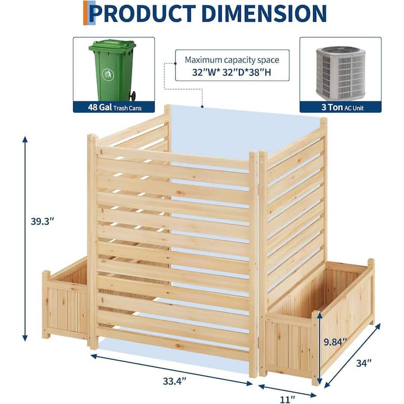 3 Pieces Wood Fence Panels with Planter Box for Outside, Yard - N/A