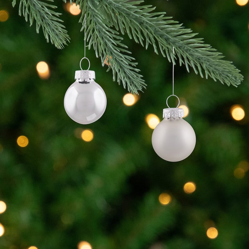 2-Finish Mini Christmas Glass Ball Ornaments - 1" (25mm) - Silver - 24ct