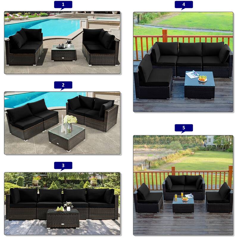 Costway 6PCS Patio Rattan Furniture Set 42'' Fire Pit Table Cover Sofa - See Details