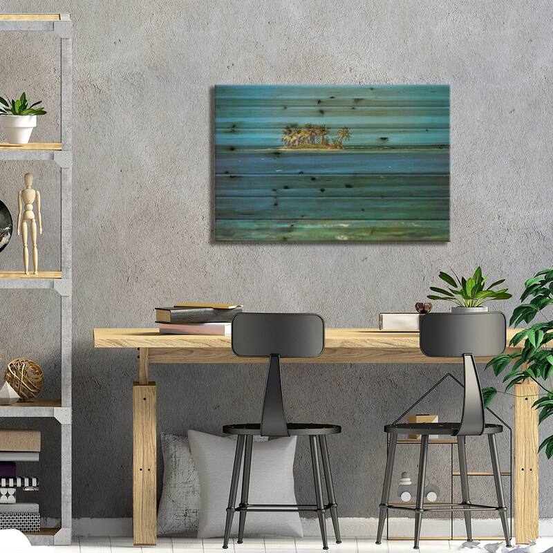 View Of Silk Caye Island With Palm Trees, Caribbean Sea, Stann Creek District, Belize Print On Wood by Panoramic Images