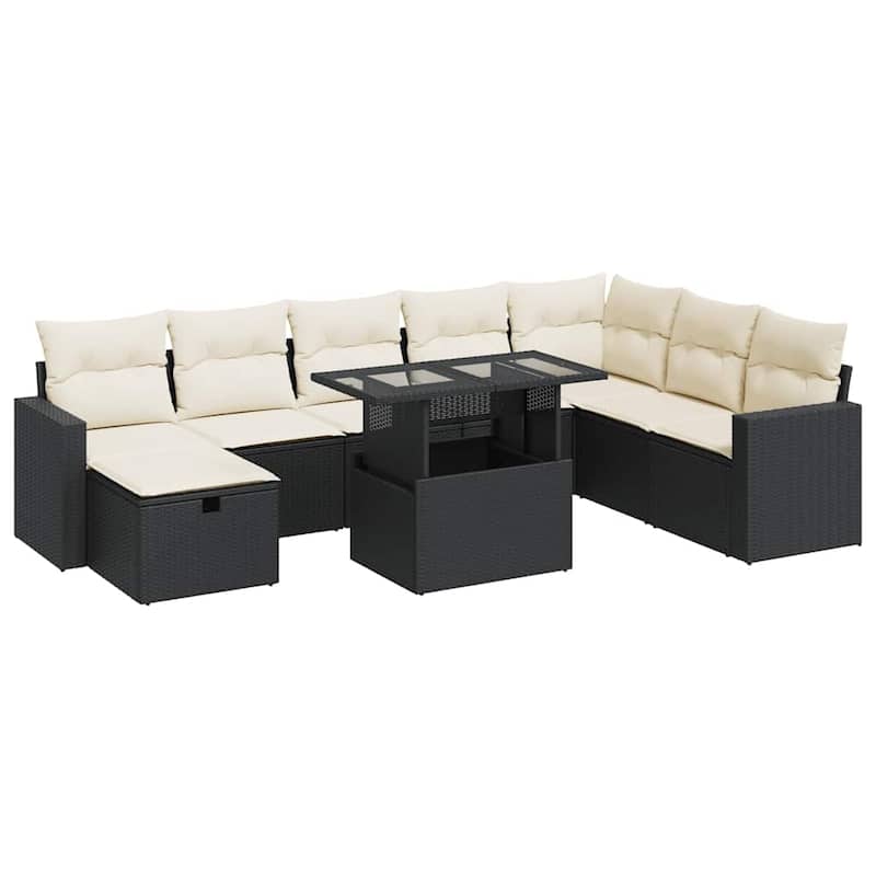 vidaXL Patio Sofa Set with Cushions Outdoor Furniture 9 Piece Poly Rattan - 21.7 x 39.4 x 28.7 in