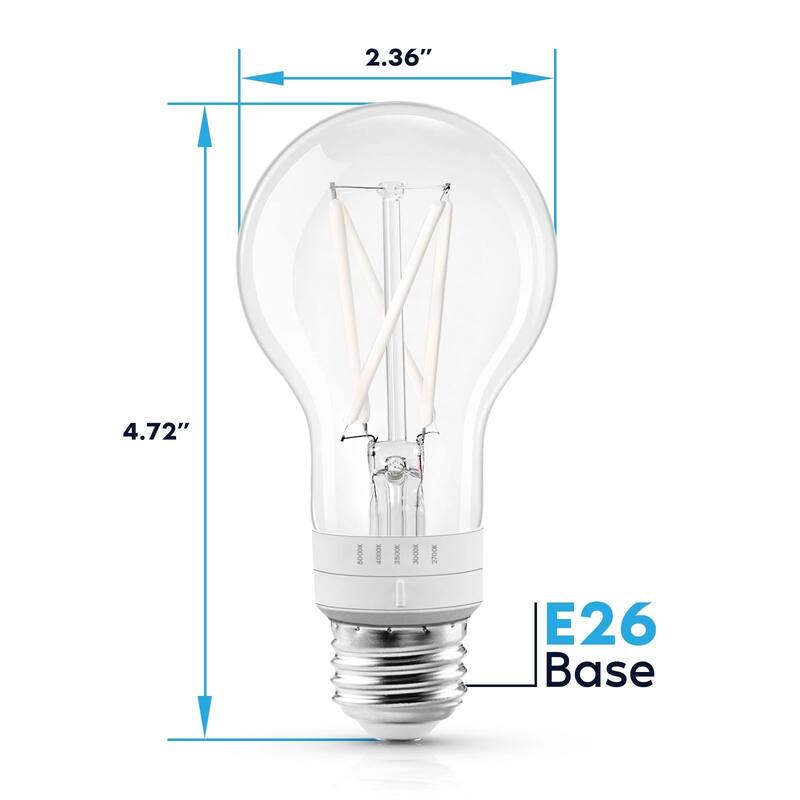 Luxrite Vintage A19 LED Light Bulb 7W=60W 5CCT Dimmable 800LM LED Edison Bulb UL E26 Base 4-Pack