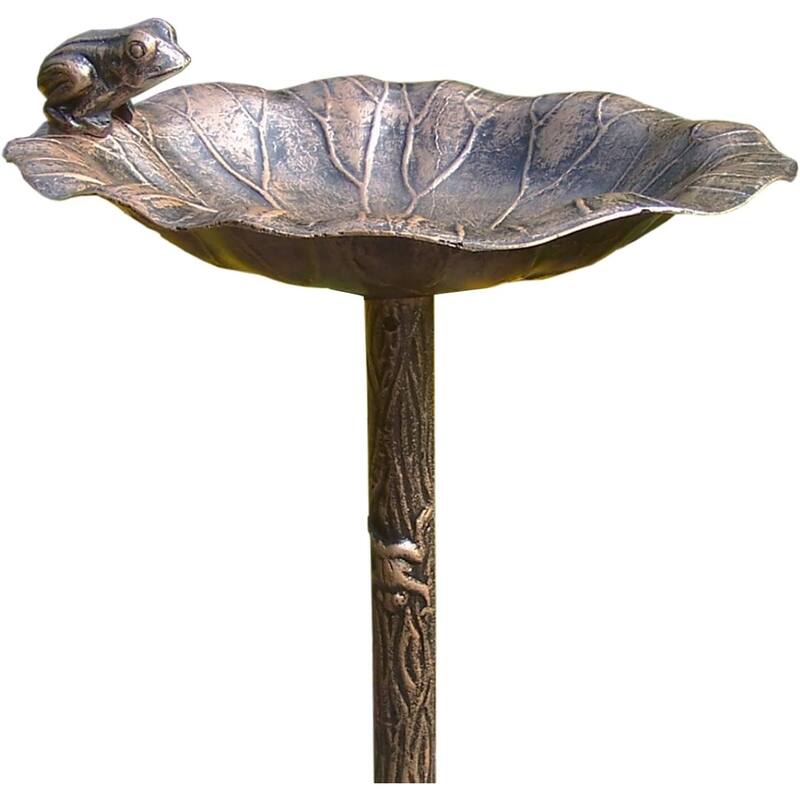 Curious Frog Outdoor Garden Bird Bath - Antique Bronze - 35"